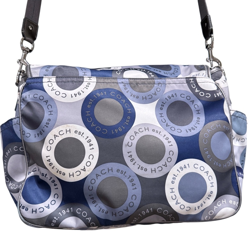 Coach Blue Gray Signature Laptop Diaper Bag Y2K Tote Messenger Crossbody F18377 - Picture 4 of 17
